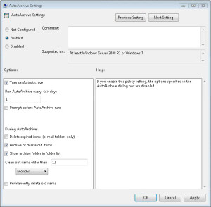 Outlook Auto Archive – Auto Archive Group Policy